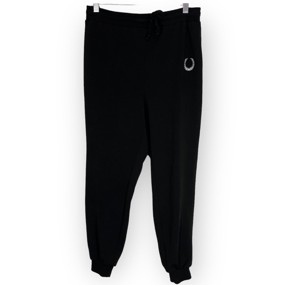 Shein Joggers Black Pants Loungewear Athleisure Tie Waist Embroidered Sz S
